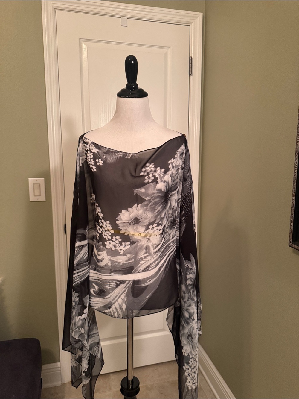 Black Floral Sheer Boatneck Women’s Top
